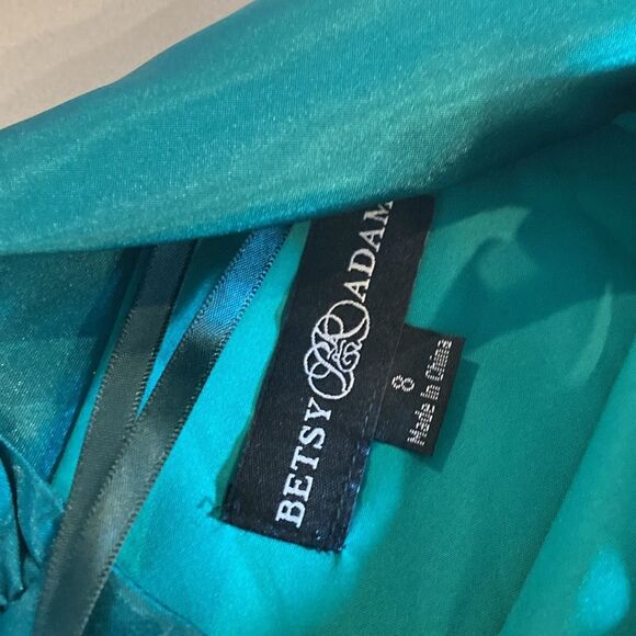 Betsy & Adam Green Umbrae Iridescent Satin Babydoll Maxi Gown Adjustable Straps - Picture 9 of 10